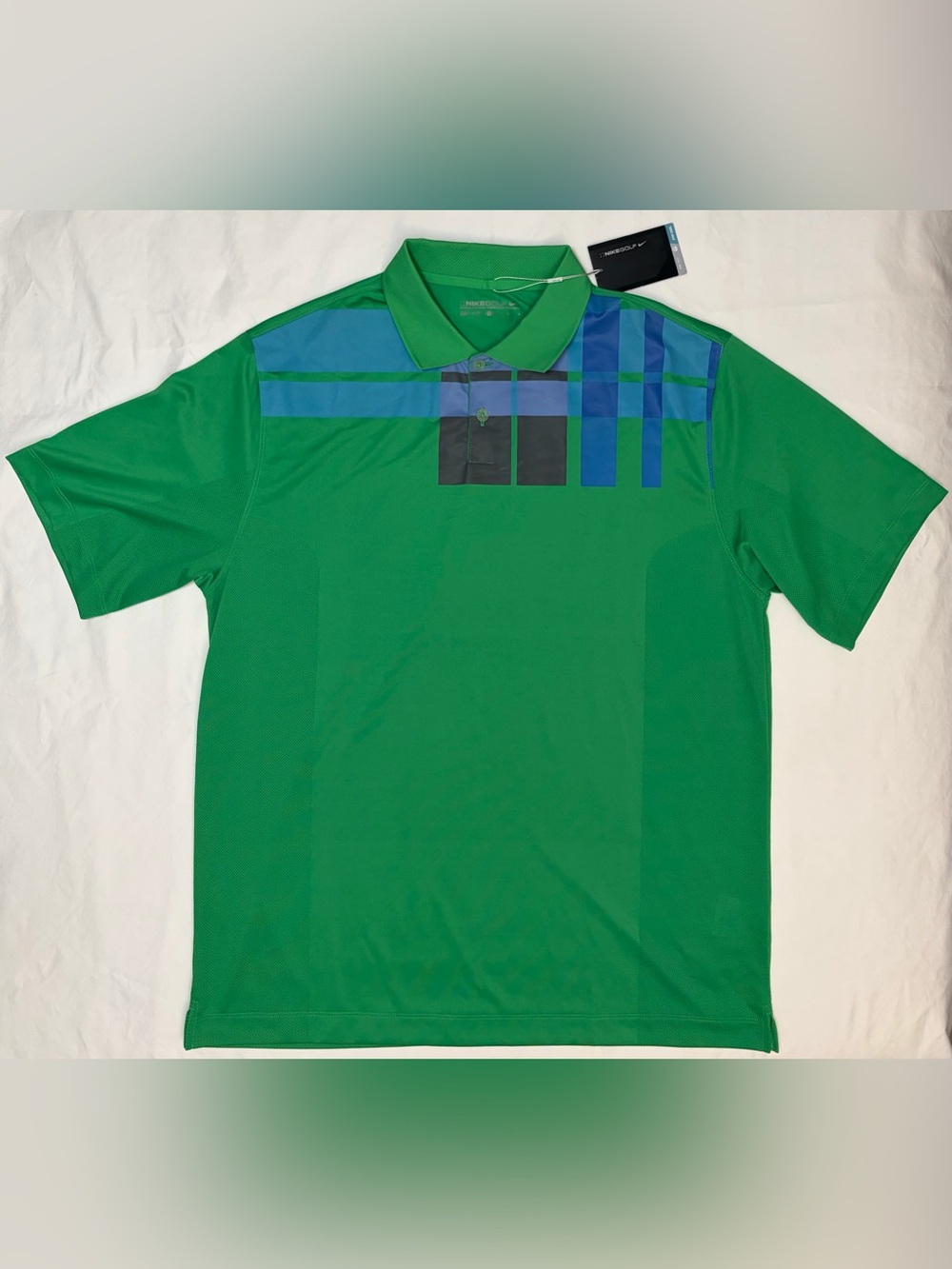 Nike Green Short-Sleeve Polo with Blue and Black Graphic Yoke